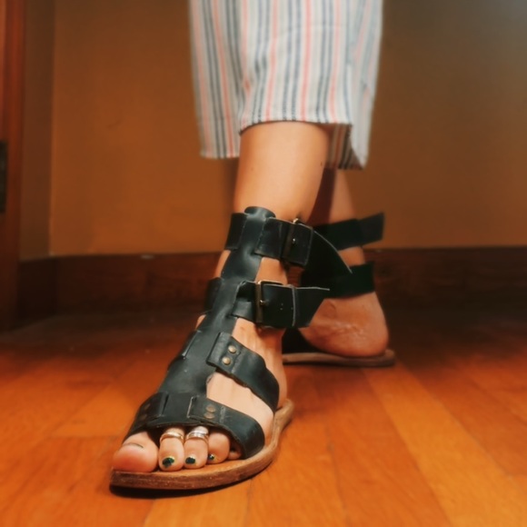 Black Leather Gladiator Sandals - Picture 9 of 15
